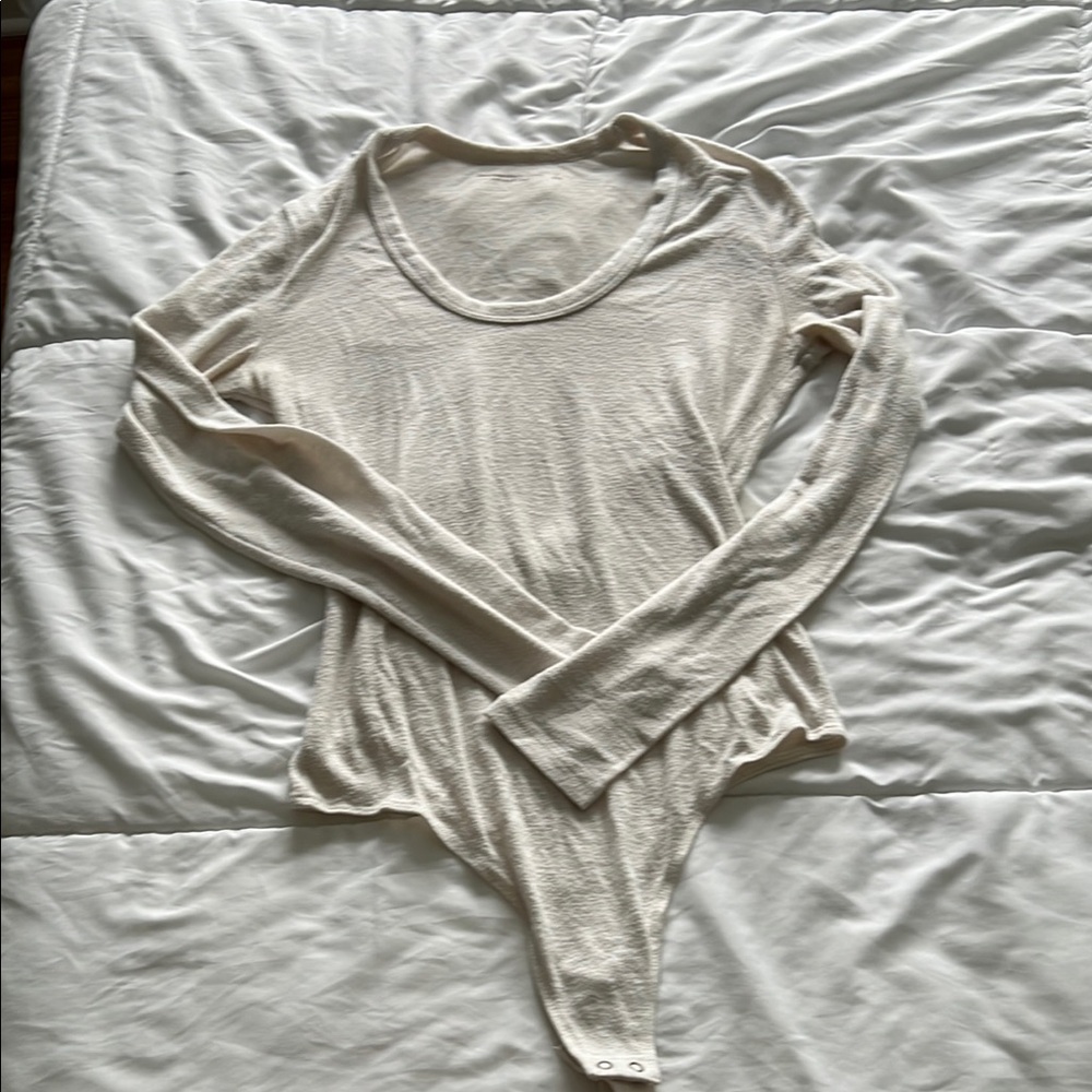 Abercrombie & Fitch Tan Asymmetrical Long Sleeve Bodysuit